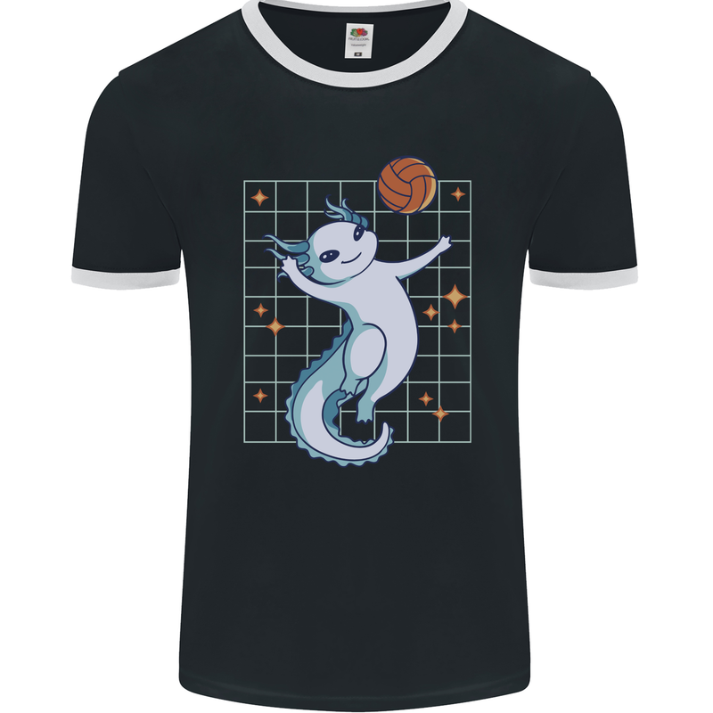 Axolotl Playing Volleyball Mens Ringer T-Shirt FotL Black/White