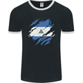 Torn Nicaragua Flag Nicaraguan Day Football Mens Ringer T-Shirt FotL Black/White