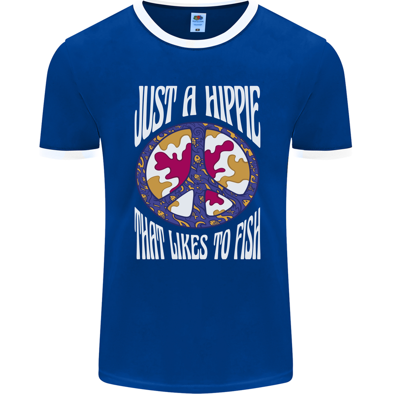 Just a Hippy That Likes to Fish Fishing Fisherman Mens Ringer T-Shirt FotL Royal Blue/White