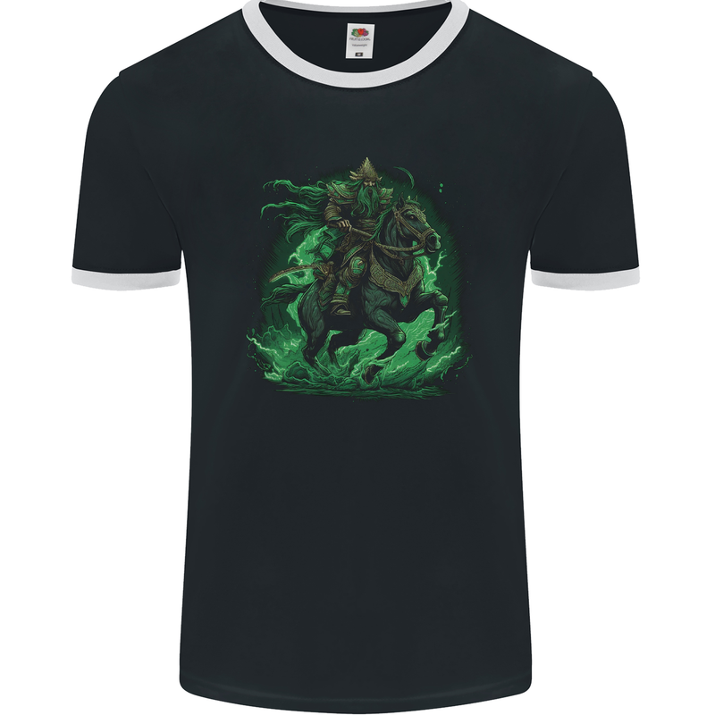 A Fantasy Wizard on Horseback Warlock Magician Mens Ringer T-Shirt FotL Black/White