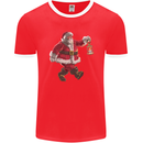 Santa Carrying a Christmas Lantern Xmas Mens Ringer T-Shirt FotL Red/White