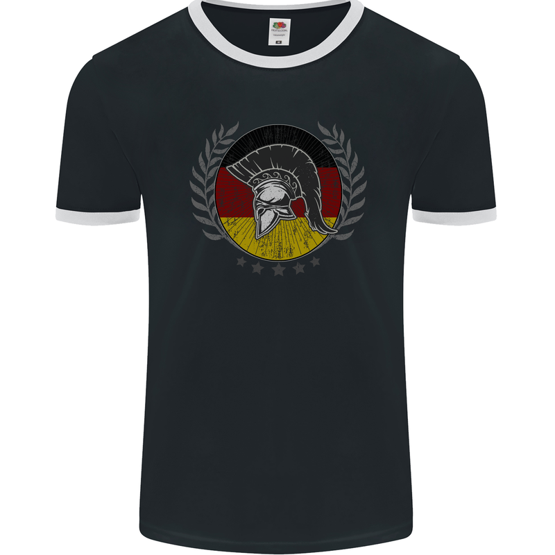 German Bodybuilding Flag Gym Training Spartan Mens Ringer T-Shirt FotL Black/White