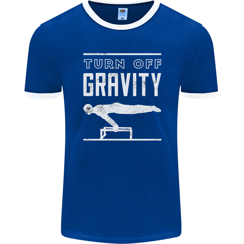 Gymnastics Turn Off Gravity Gymnast Pommel Horse Mens Ringer T-Shirt FotL Royal Blue/White