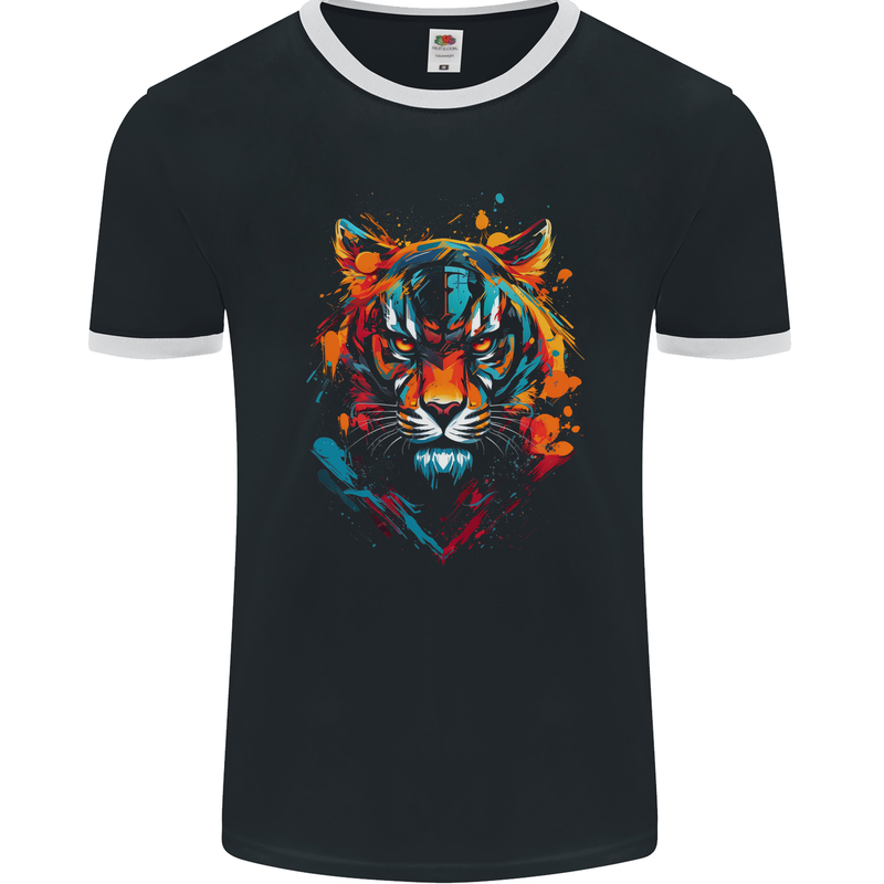 Grafitti Tiger Mens Ringer T-Shirt FotL Black/White