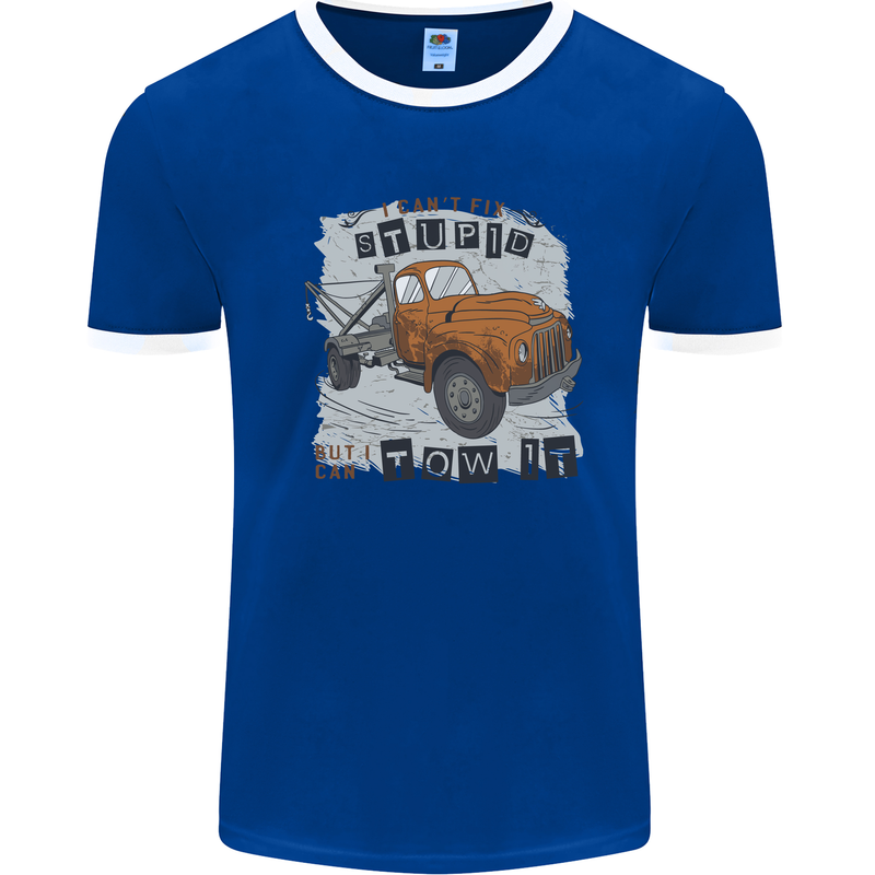 I Can Tow It Funny Towing Truck Operator Mens Ringer T-Shirt Royal Blue/White