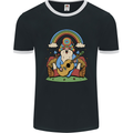 Trippy Guitar Hippy Gnome Magic Mushrooms Mens Ringer T-Shirt FotL Black/White