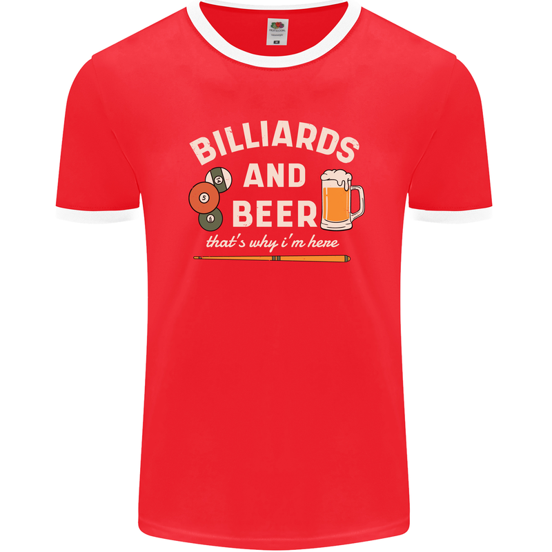 Billiards and Beer That's Why I'm Here Mens Ringer T-Shirt FotL Red/White