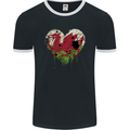 Love Flag Wales Welsh Football Rugby Mens Ringer T-Shirt FotL Black/White