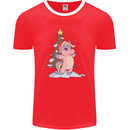 Xmas Unicorn Christmas Tree Mens Ringer T-Shirt FotL Red/White