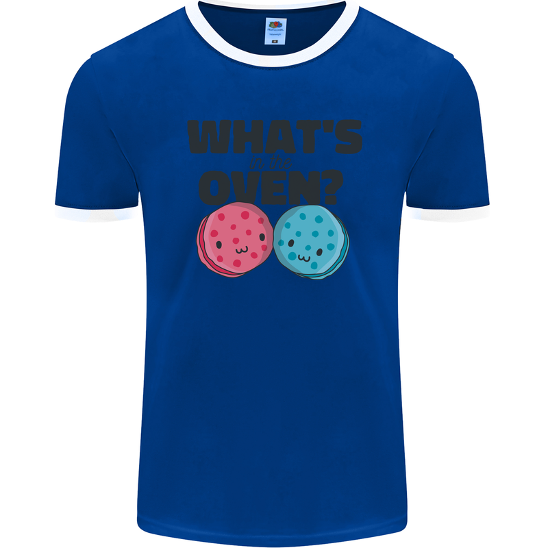 What's in the Oven Gender Reveal New Baby Pregnancy Mens Ringer T-Shirt FotL Royal Blue/White