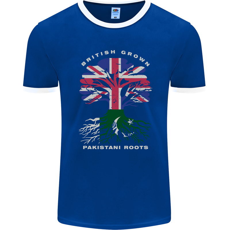 British Grown Pakistan Roots Flag Mens Ringer T-Shirt FotL Royal Blue/White