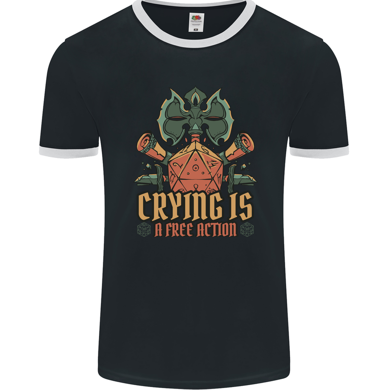 Playing Games RPG Role Crying Free Action Mens Ringer T-Shirt FotL Black/White