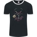A Goat Skull With Roses Gothic Goth Mens Ringer T-Shirt FotL Black/White