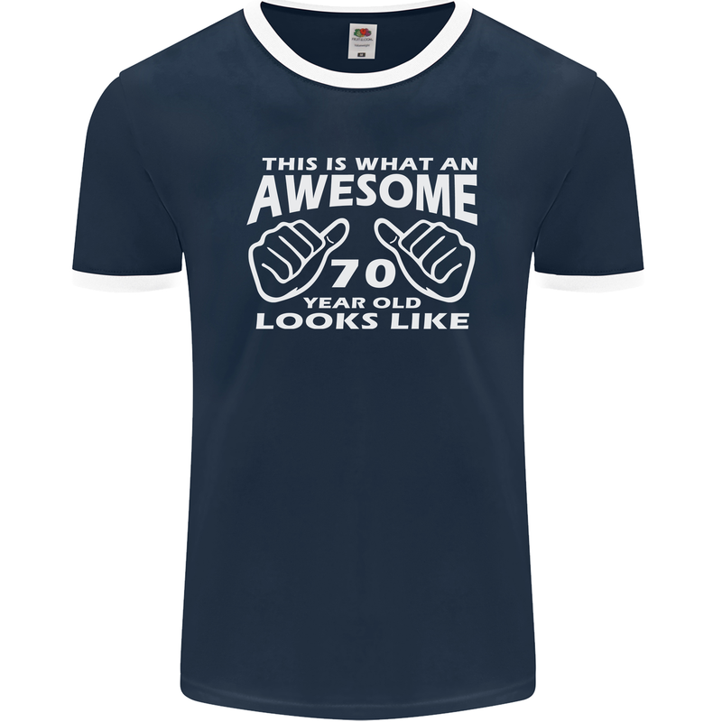 70th Birthday 70 Year Old This Is What Mens Ringer T-Shirt FotL Navy Blue/White