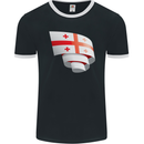Curled Georgia Flag Georgian Day Football Mens Ringer T-Shirt FotL Black/White