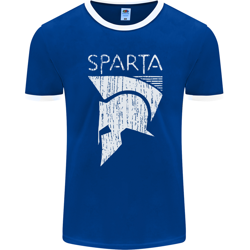 Sparta Helmet Bodybuilding Training Gym Mens Ringer T-Shirt FotL Royal Blue/White