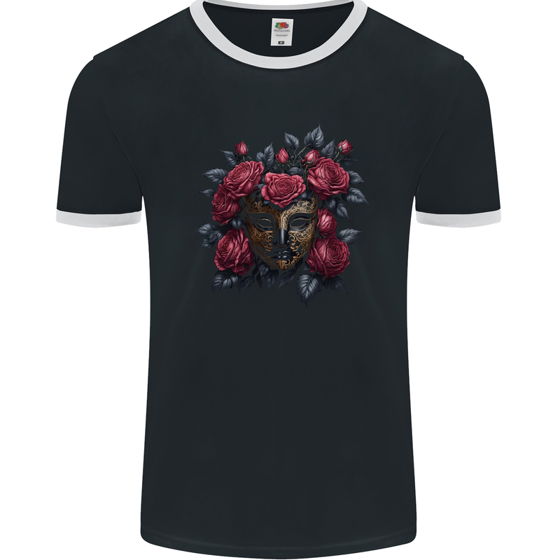 A Chinese Mask With Roses Gothic Goth Mens Ringer T-Shirt FotL Black/White