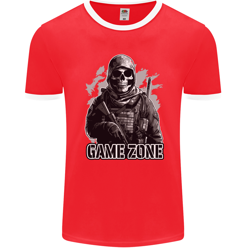 Game Zone Special Forces Video Game Skull Mens Ringer T-Shirt FotL Red/White