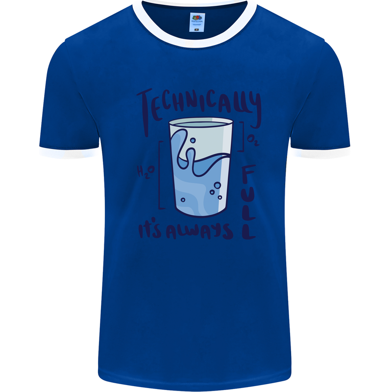 Technically the Glass is Always Full Science Geek Mens Ringer T-Shirt Royal Blue/White