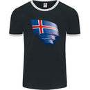 Curled Iceland Flag Icelander Day Football Mens Ringer T-Shirt FotL Black/White