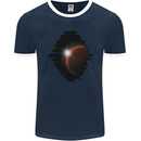 Space Planet Sun Flare Universe Mens Ringer T-Shirt FotL Navy Blue/White