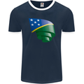 Curled Solomon Islands Flag Day Football Mens Ringer T-Shirt FotL Navy Blue/White