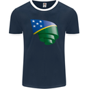 Curled Solomon Islands Flag Day Football Mens Ringer T-Shirt FotL Navy Blue/White