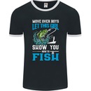 Funny Women Fishing Female Fisherman Mens Ringer T-Shirt FotL Black/White