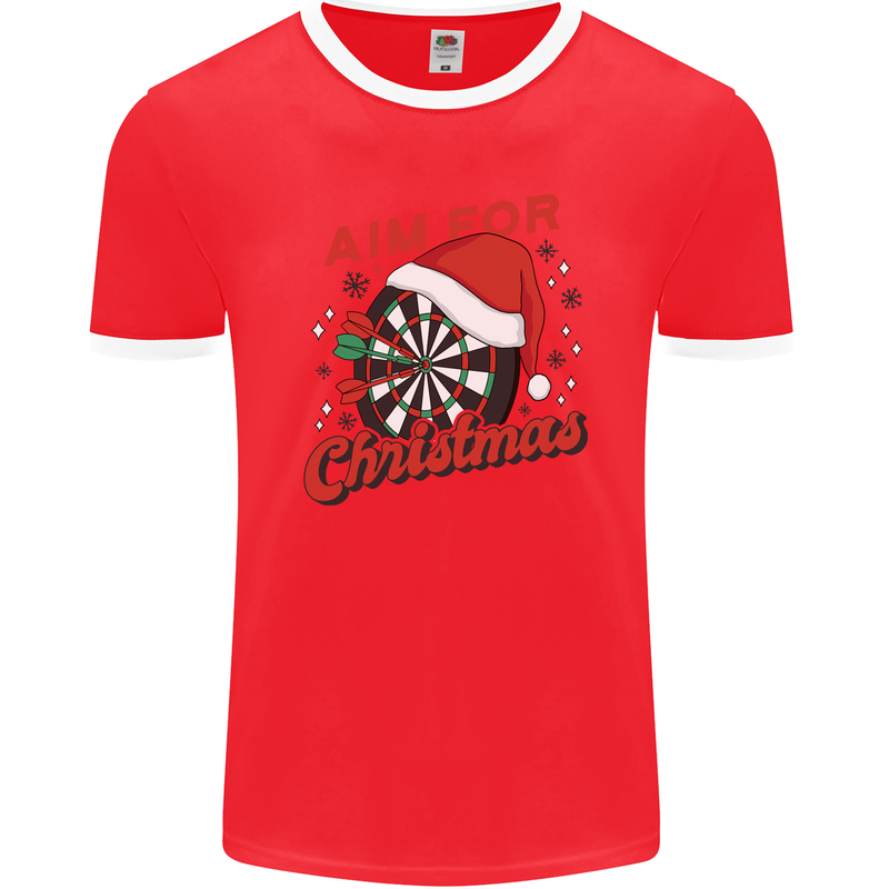 Darts Aim for Christmas Funny Xmas Mens Ringer T-Shirt FotL Red/White