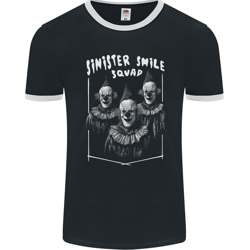 Sinister Smile Squad Evil Clowns Halloween Mens Ringer T-Shirt FotL Black/White