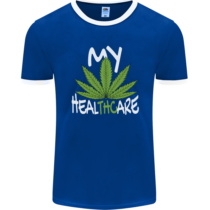 Weed My HealTHCare Cannabis Funny THC Mens Ringer T-Shirt FotL Royal Blue/White
