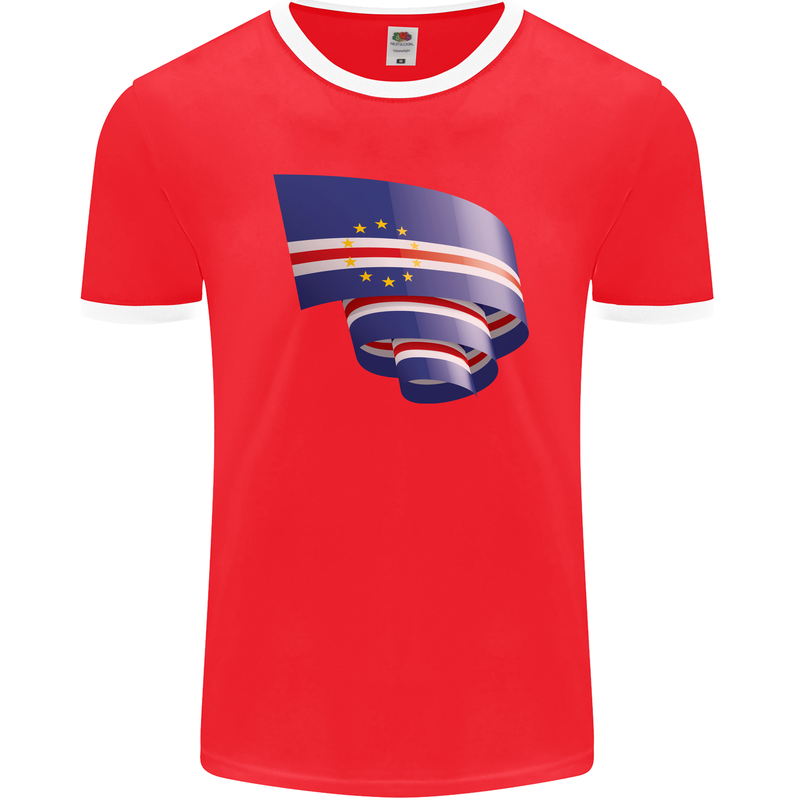 Curled Cape Verde Flag Verdean Day Football Mens Ringer T-Shirt FotL Red/White