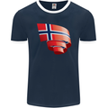 Curled Norway Flag Norwegian Day Football Mens Ringer T-Shirt FotL Navy Blue/White