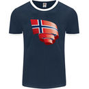 Curled Norway Flag Norwegian Day Football Mens Ringer T-Shirt FotL Navy Blue/White