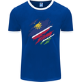 Torn Namibia Flag Namibian Day Football Mens Ringer T-Shirt FotL Royal Blue/White