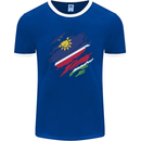 Torn Namibia Flag Namibian Day Football Mens Ringer T-Shirt FotL Royal Blue/White