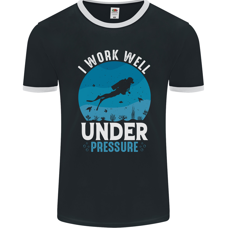 Scuba Diving Work Well Under Pressure Diver Funny Mens Ringer T-Shirt FotL Black/White