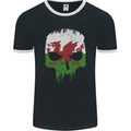 Wales Skull Welsh Gym Biker Flag Mens Ringer T-Shirt FotL Black/White