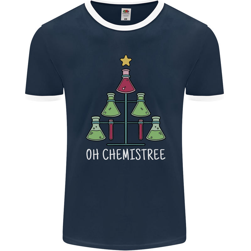 Oh Chemistry Funny Christmas Science Xmas Mens Ringer T-Shirt FotL Navy Blue/White