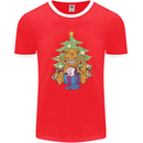 Christmas T-Rex & Unicorn Funny Xmas Gift Mens Ringer T-Shirt FotL Red/White