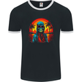 A Retrowave Skeleton Holiday Sunset Skull Mens Ringer T-Shirt FotL Black/White