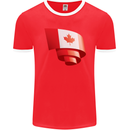 Curled Canada Flag Canadian Day Football Mens Ringer T-Shirt FotL Red/White