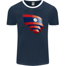 Curled Laos Flag Laotian Day Football Mens Ringer T-Shirt FotL Navy Blue/White