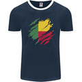 Torn Benin Flag Beninese Day Football Mens Ringer T-Shirt FotL Navy Blue/White