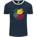 Torn Benin Flag Beninese Day Football Mens Ringer T-Shirt FotL Navy Blue/White