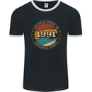 32nd Birthday  Vintage Made In 1991 Mens Ringer T-Shirt FotL Black/White