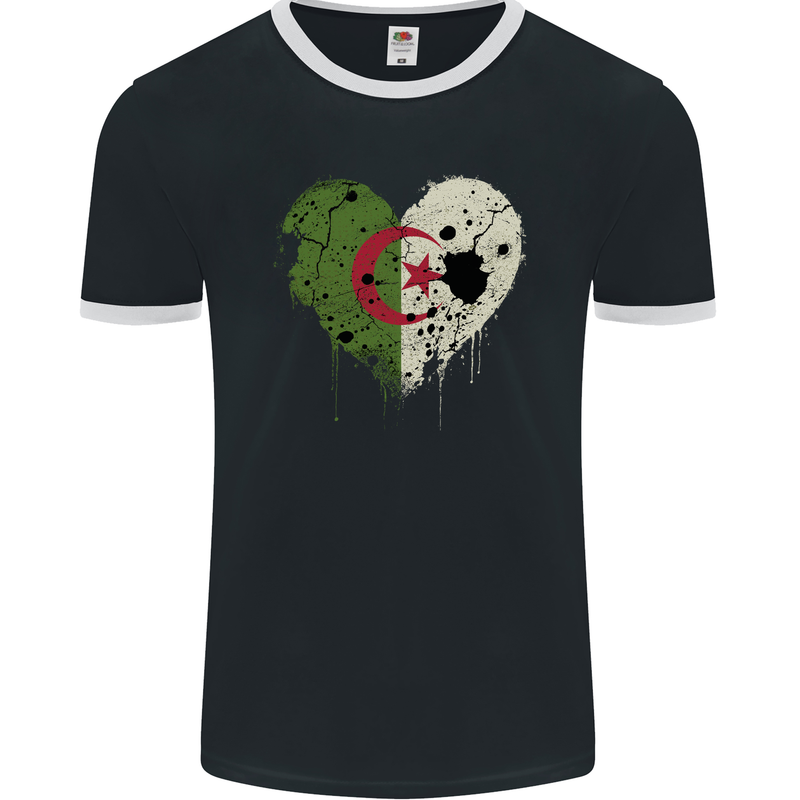 Love Algeria Flag Algerian Day Football Mens Ringer T-Shirt FotL Black/White