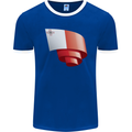 Curled Malta Flag Maltese Day Football Mens Ringer T-Shirt FotL Royal Blue/White