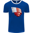 Curled Malta Flag Maltese Day Football Mens Ringer T-Shirt FotL Royal Blue/White