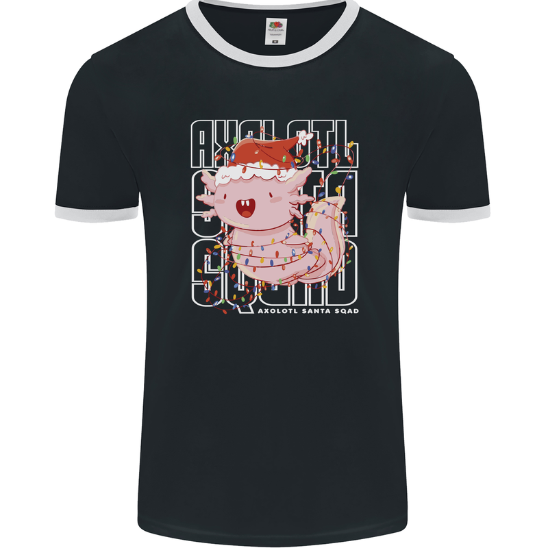 Christmas Axolotl Xmas Mens Ringer T-Shirt FotL Black/White